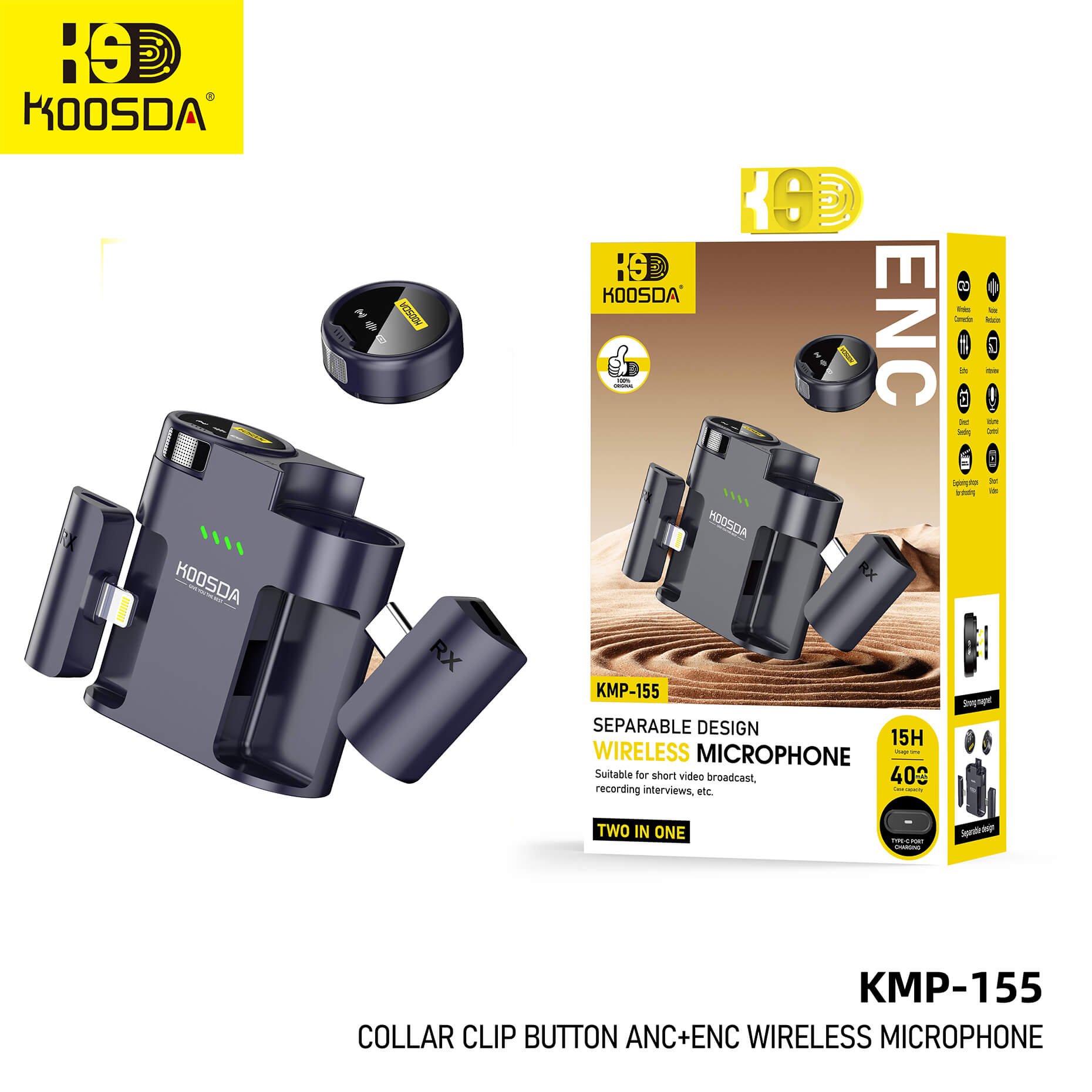 KMP-155 Wireless Microphone Collar Clip Button Enc