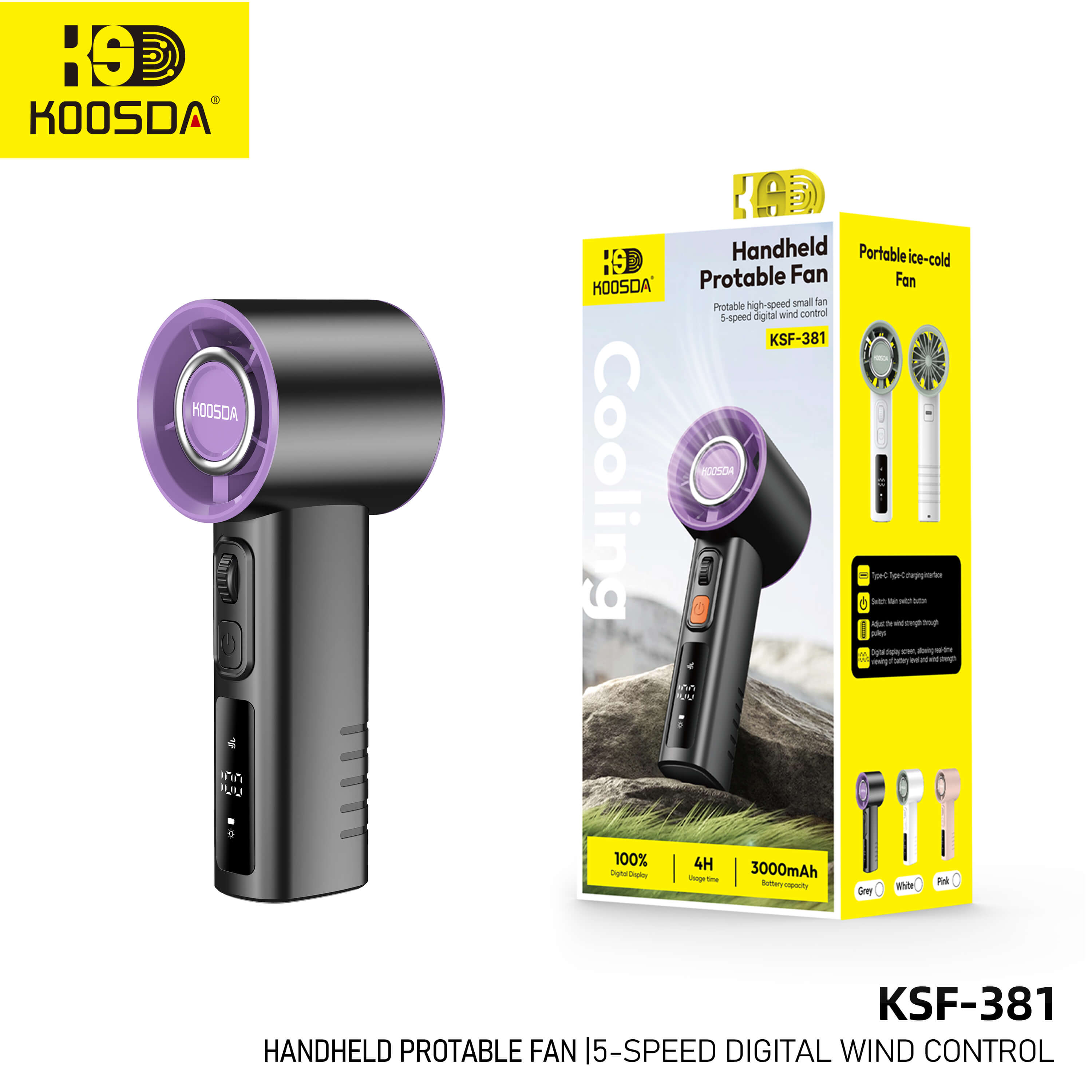KSF-381 Handle Protable Fan 4h 5-Speed Digitalwind Control