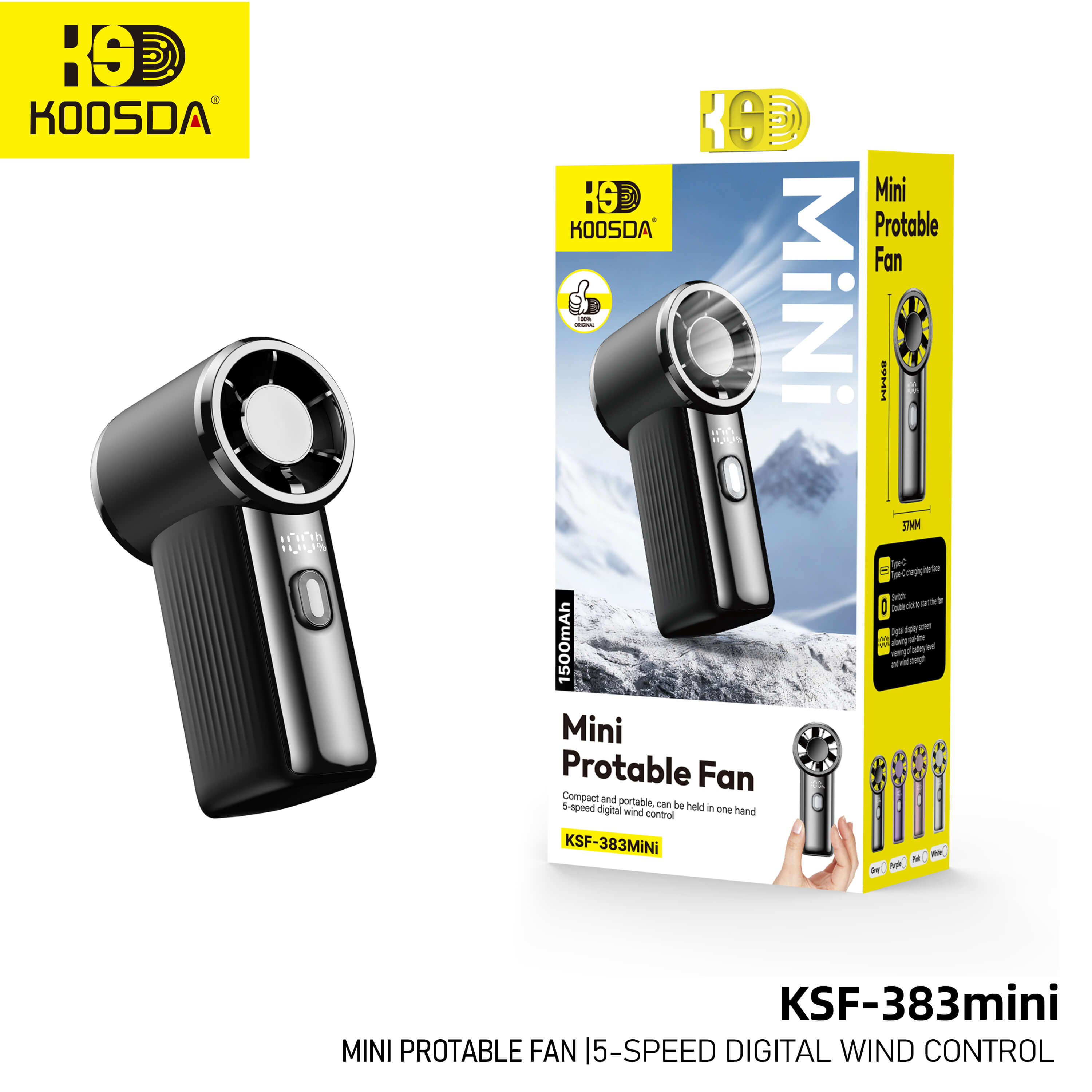 KSF-383MiNi Mini Protable Fan 5-Speed Digitalwind 3.5h Control