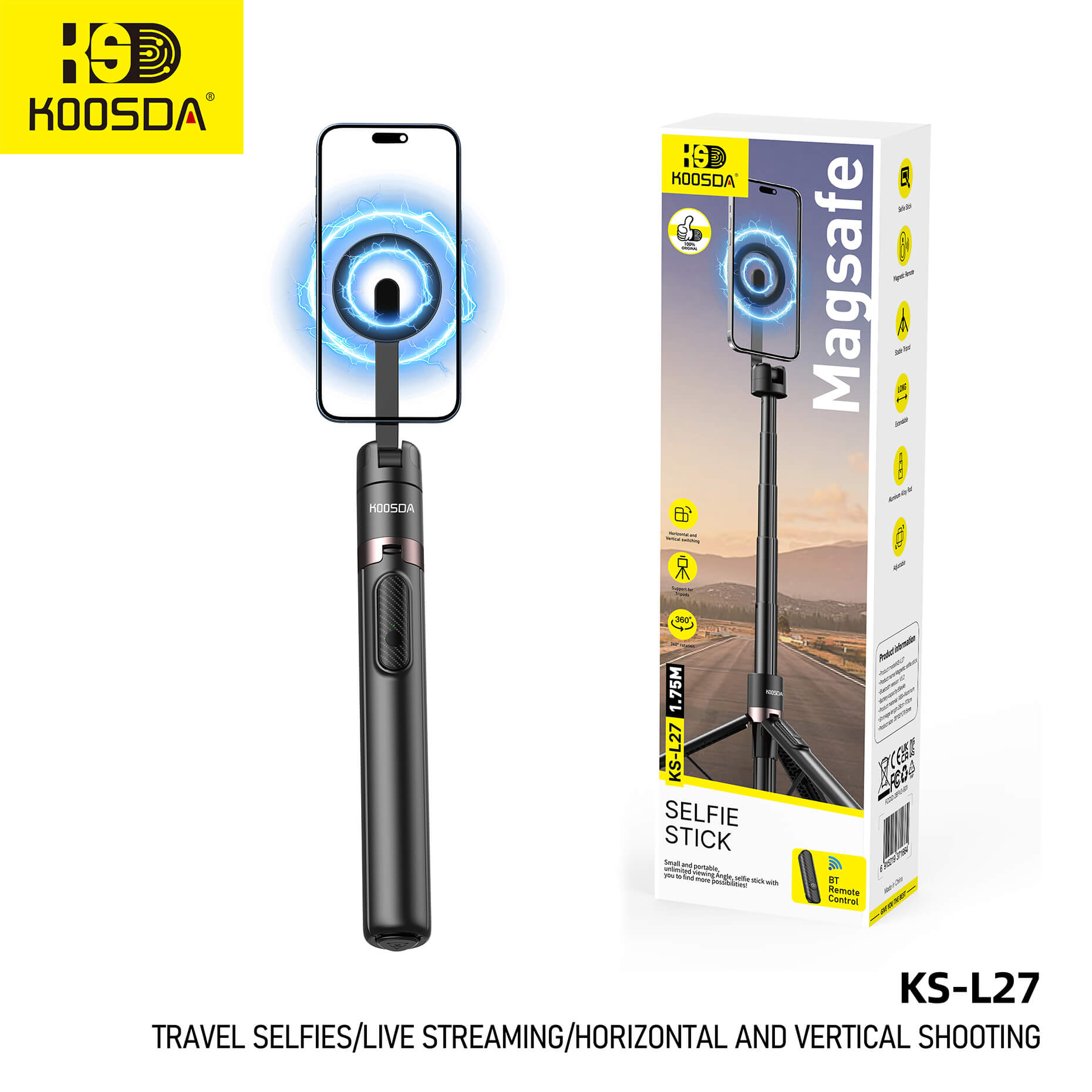 KS-L27 Magnetic Selfie Stick 1.75m