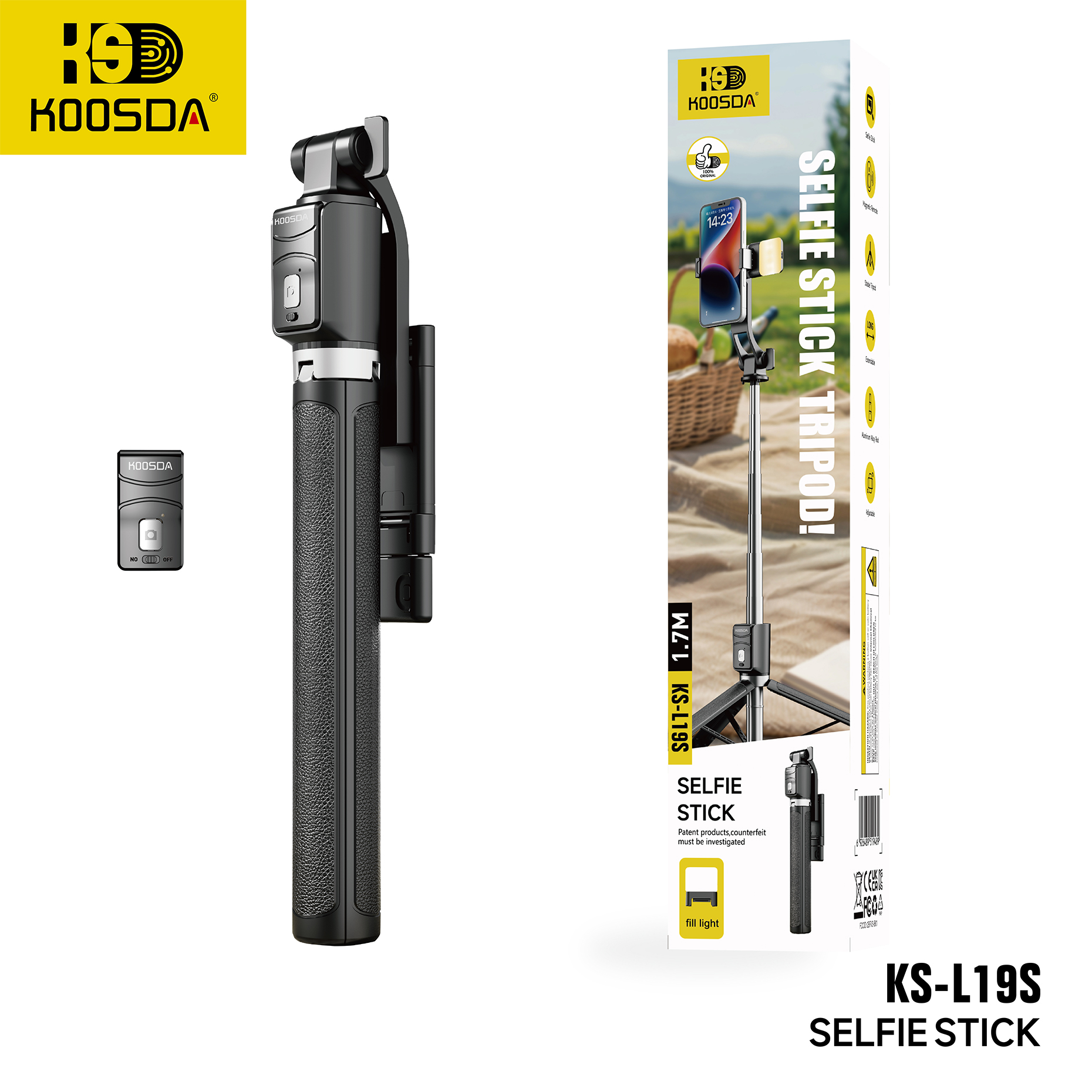 KS-L19S Selfie Stick With Light 1.8m